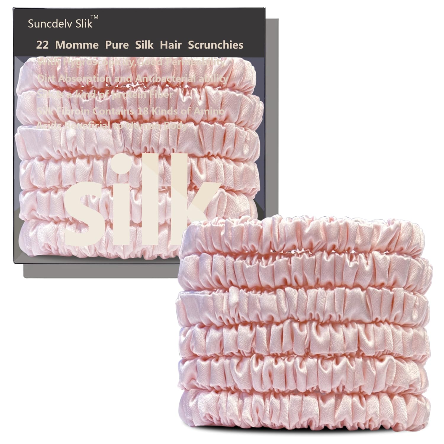 Silk Hair Towel, Friction-Resistant, Amino Acid-Rich, Durable, Breathable (6PCS(Bean Paste, Rose Gold, Rice White))